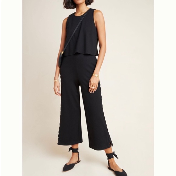 Anthropologie Pants - Anthropologie the essential Jumpsuit Black Scalloped Edges Size 0